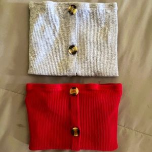 Two strapless crop tops with super cute buttons